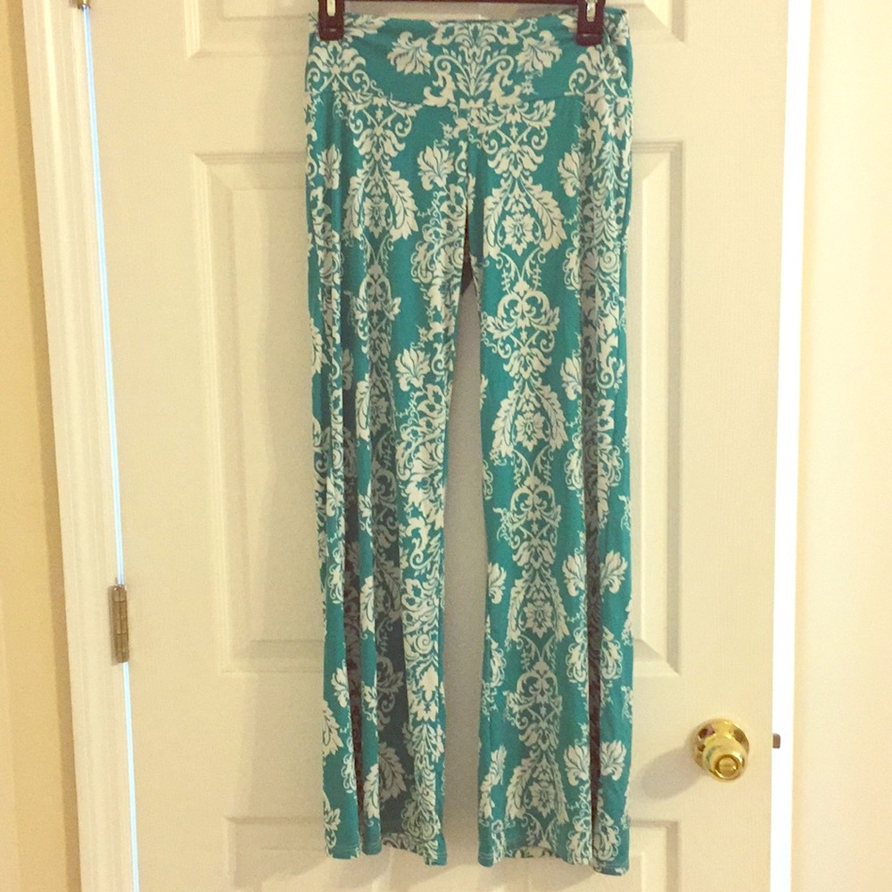 Aqua and white palazzo pants